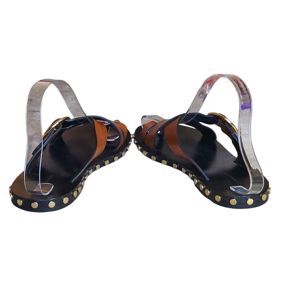 Isabel Marant Jolda Brown leather crossover straps with Gold Buckle Studded - Picture 8 of 16